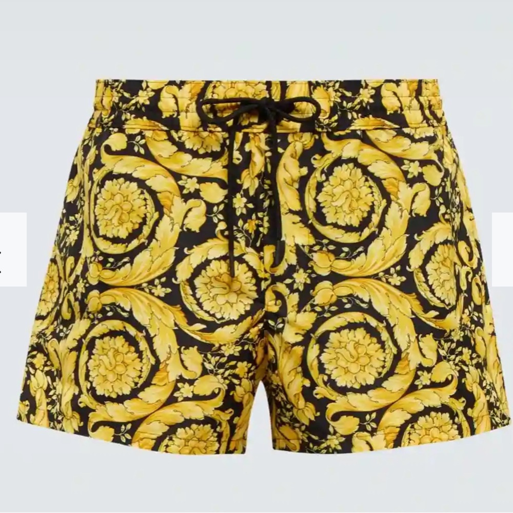 Versace Yellow and Black Swim Trunks